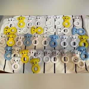 Vintage teething rings puppy dogs blue/white/yellow nursery decor baby shower